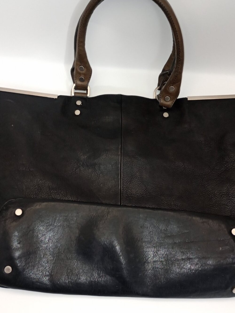 Kenneth Cole New York Large Black Tote Bag Silver Frame Shoulder Purse Work Bag